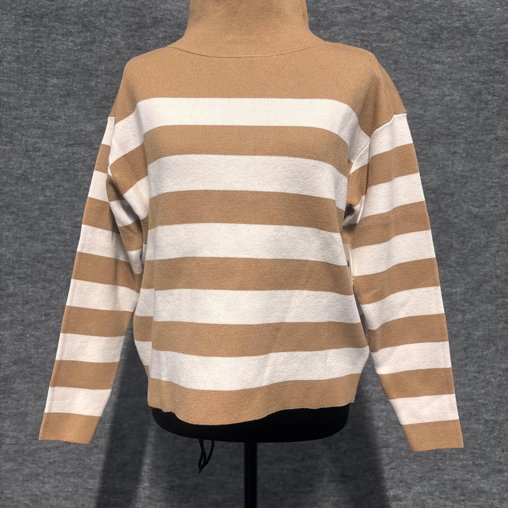 Maeve Anthropologie Sweater Womens XXS Beige Stripe Mock Neck Knit Pullover - Picture 3 of 14